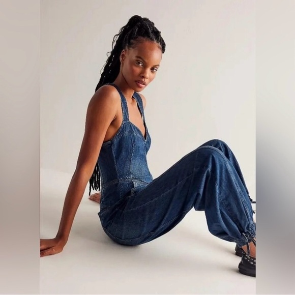 NWT We the Free x Free People Match Point Denim Jumpsuit S Slim Fit - Picture 4 of 14